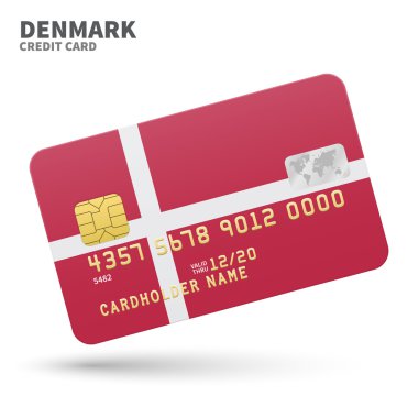 Banka, sunumlar ve iş için Danimarka bayrak lı kredi kartı. Beyaz üzerine izole