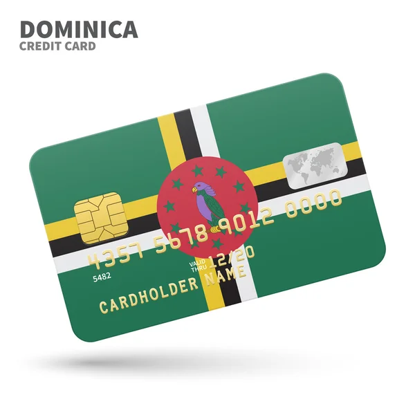 Tarjeta de crédito con bandera de Dominica para banco, presentaciones y negocios. Aislado sobre blanco — Archivo Imágenes Vectoriales