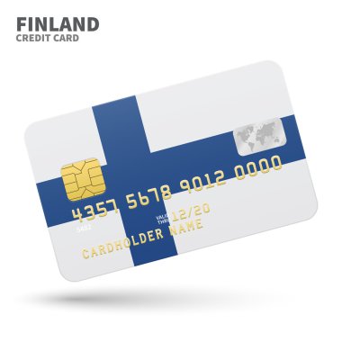 Banka, sunumlar ve iş için Finlandiya bayrak lı kredi kartı. Beyaz üzerine izole