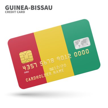 Banka, sunumlar ve iş için Gine-Bissau bayrak arka plan ile Kredi kartı. Beyaz üzerine izole