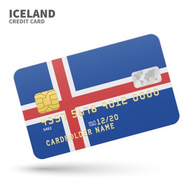 Banka, sunumlar ve iş için İzlanda bayrak arka plan ile Kredi kartı. Beyaz üzerine izole