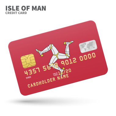 Banka, sunumlar ve iş için Isle of Man bayrak arka plan ile Kredi kartı. Beyaz üzerine izole