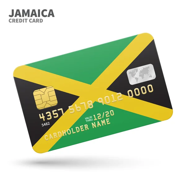 Carte de crédit avec fond drapeau jamaïcain pour la banque, les présentations et les affaires. Isolé sur blanc — Image vectorielle