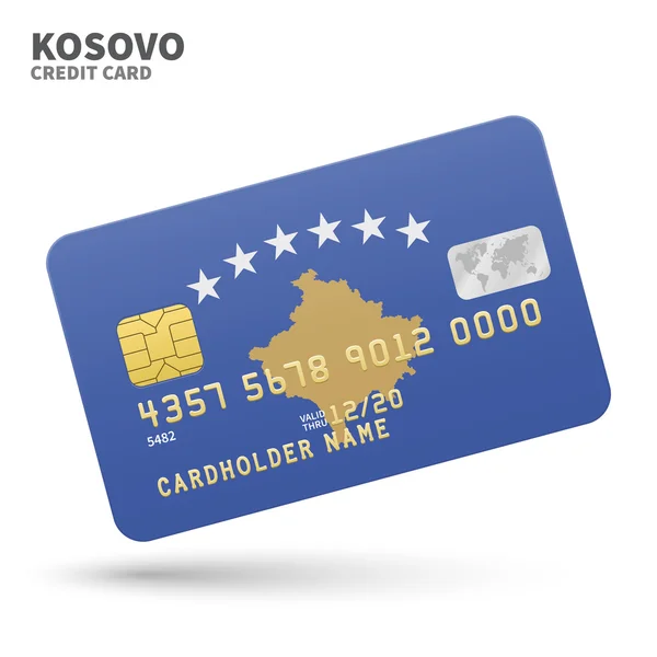 Cartão de crédito com fundo bandeira Kosovo para banco, apresentações e negócios. Isolado em branco — Vetor de Stock