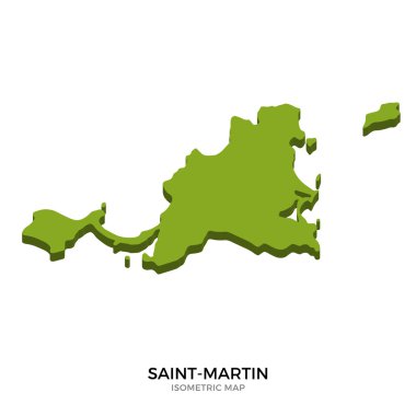 Saint-Martin detaylı vektör illüstrasyonunun izometrik haritası