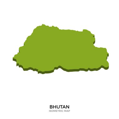 Bhutan detaylı vektör illüstrasyonunun izometrik haritası