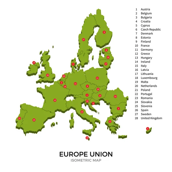 Isometrica dell'Europa Mappa politica dettagliata illustrazione vettoriale — Vettoriale Stock