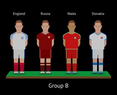 Futbol oyuncuları. Futbol takımları. İngiltere, Rusya, Galler, Slovakya