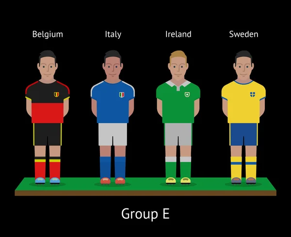 फुटबॉल खिलाड़ी। फुटबॉल टीमों। बेल्जियम, इटली, आयरलैंड, स्वीडन — स्टॉक वेक्टर