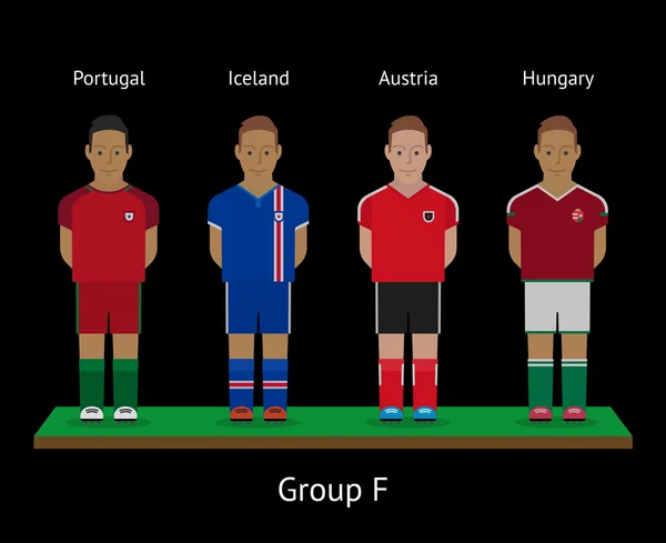 Fußballspieler. Fußballmannschaften. Portugal, Island, Österreich, Ungarn — Stockvektor