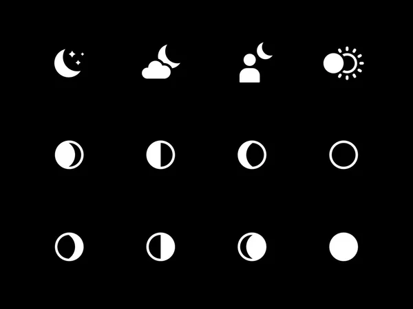 Iconos de fases lunares sobre fondo negro . — Vector de stock