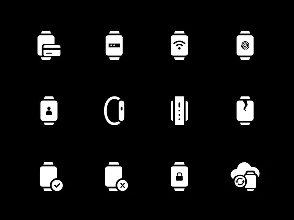 Identifiant d'empreinte digitale et paiement dans les icônes de la montre intelligente sur fond noir . — Image vectorielle