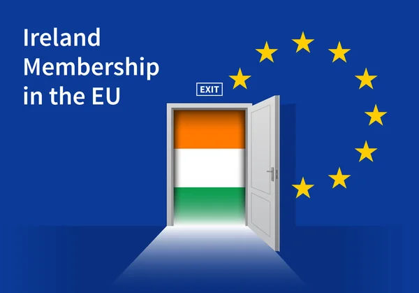 Muro della bandiera dell'Unione europea con porta della bandiera irlandese. Bandiera UE . — Vettoriale Stock