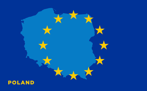 Флаг Европейского Союза с Польшей на фоне
