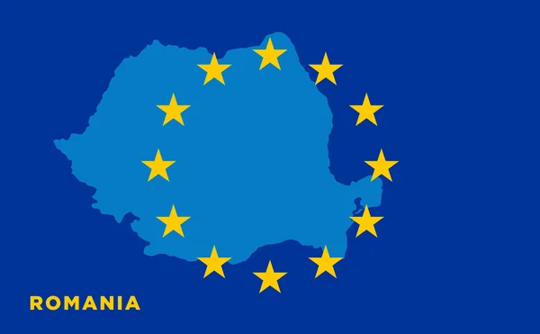 Bandiera dell'Unione europea con la Romania sullo sfondo — Vettoriale Stock