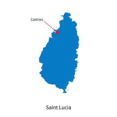 Detailed vector map of Saint Lucia and capital city Castries clipart