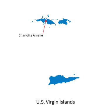 Detailed vector map of U.S. Virgin Islands and capital city Charlotte Amalie clipart