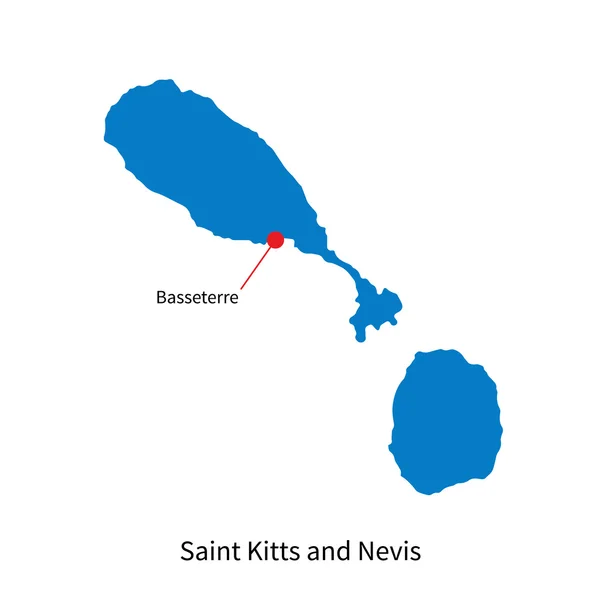 Mapa vectorial detallado de Saint Kitts y Nevis y ciudad capital Basseterre — Vector de stock