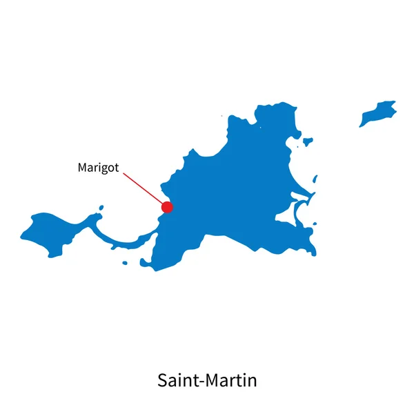 サン ・ マルタンと首都マリゴの詳細なベクトル地図 — ストックベクタ
