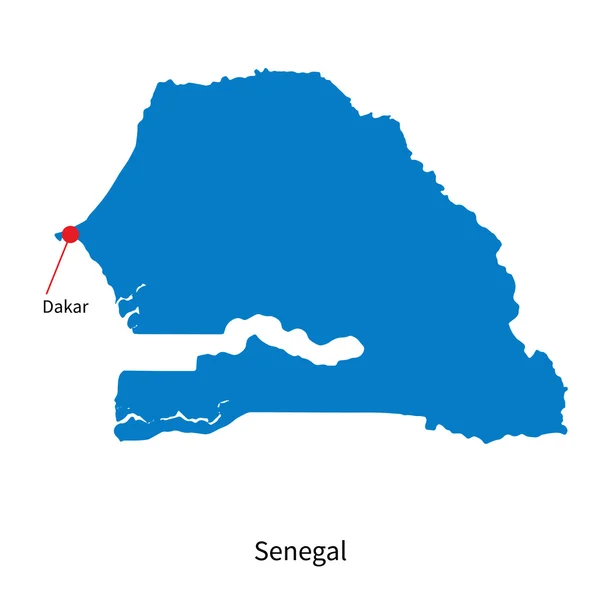Mapa vectorial detallado de Senegal y capital Dakar — Vector de stock