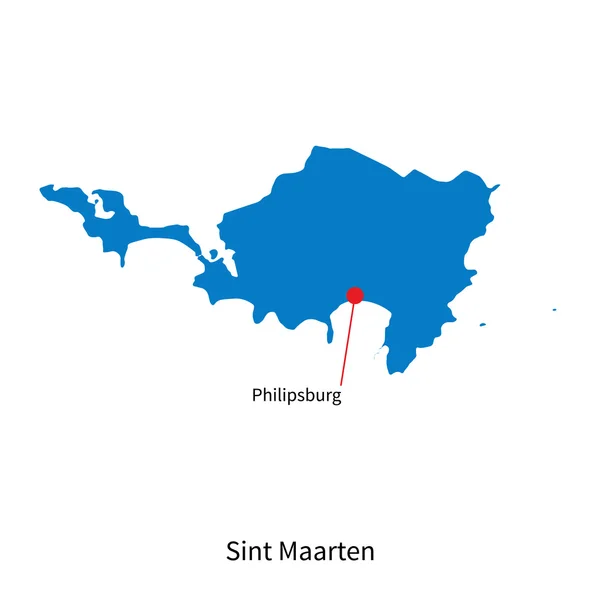 Detailed vector map of Sint Maarten and capital city Philipsburg — Stock Vector