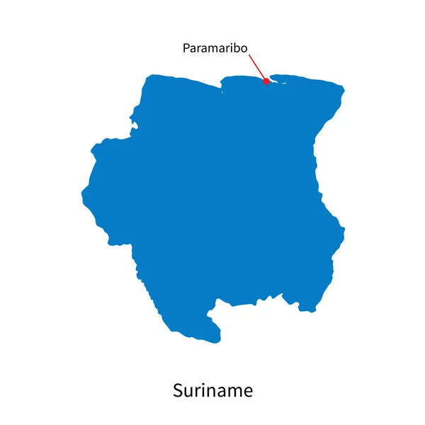 Detailed vector map of Suriname and capital city Paramaribo — Stock Vector