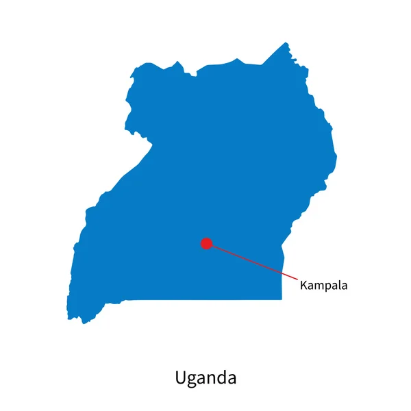 Detailed vector map of Uganda and capital city Kampala — Stock Vector