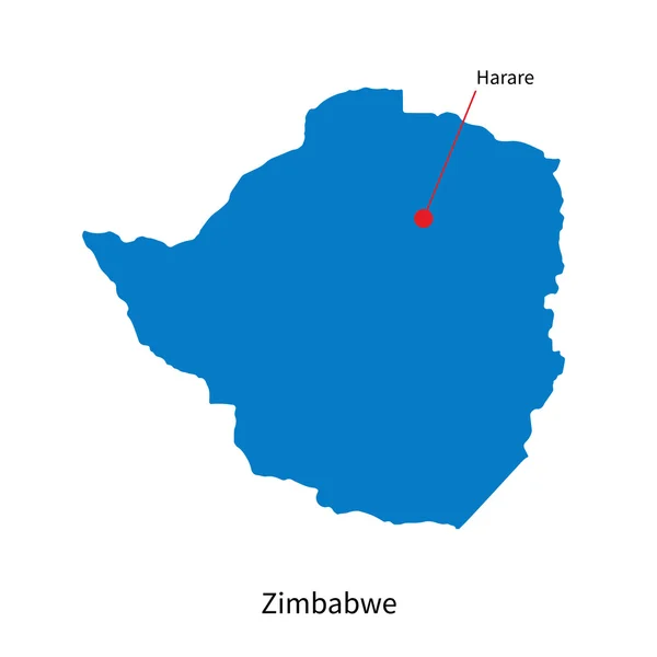 Mapa vectorial detallado de Zimbabue y ciudad capital Harare — Vector de stock