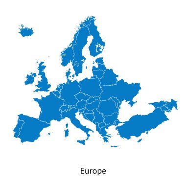 Avrupa siyasi harita sınırları ile detaylı vektör harita