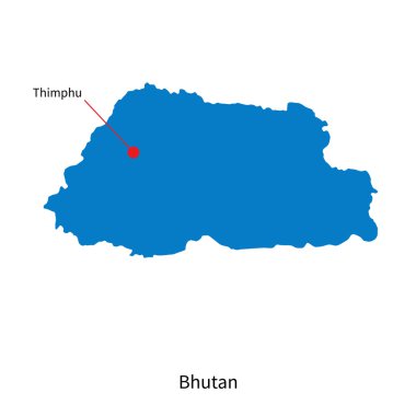 bhutan ve capital city thimphu Haritası detaylı vektör