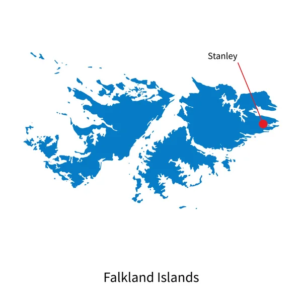 Detailed vector map of Falkland Islands and capital city Stanley — Stock Vector