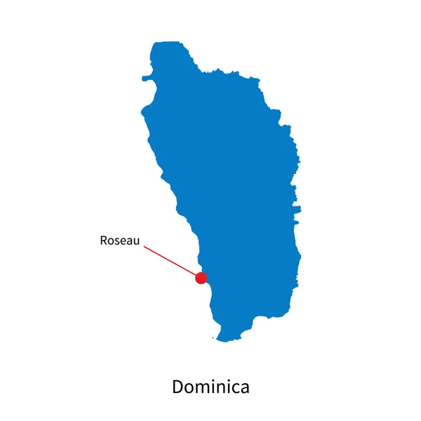 Detailed vector map of Dominica and capital city Roseau — Stock Vector