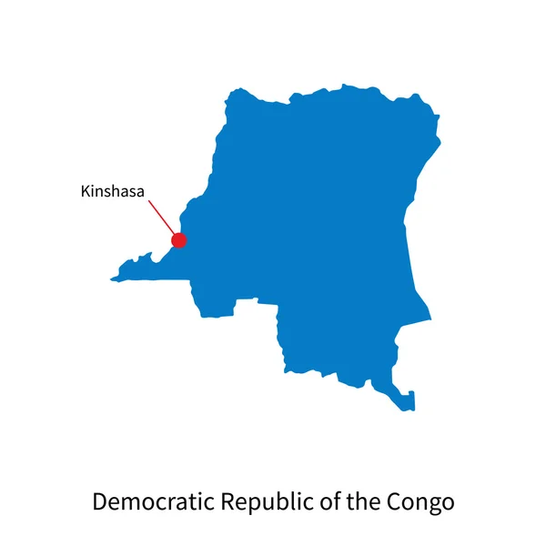 Detailed vector map of Democratic Republic of the Congo and capital city Kinshasa — Stock Vector