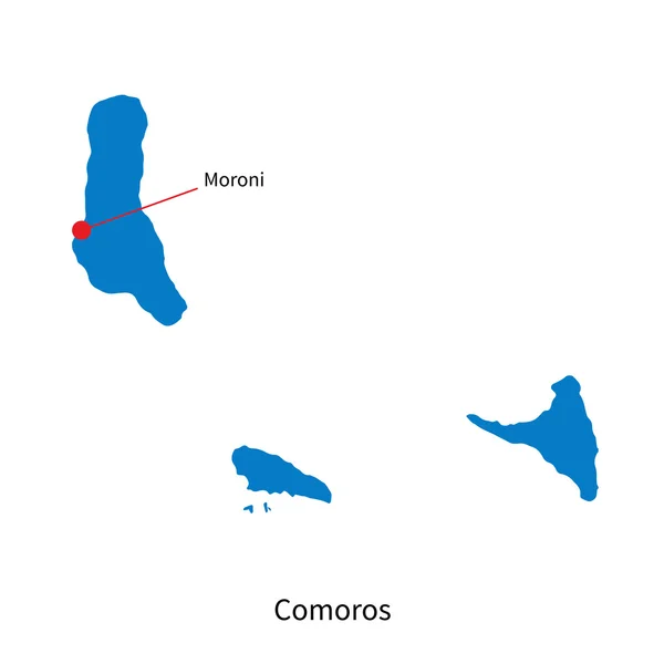 Διάνυσμα λεπτομερή χάρτη των Κομορών και την πρωτεύουσα πόλη moroni — Διανυσματικό Αρχείο