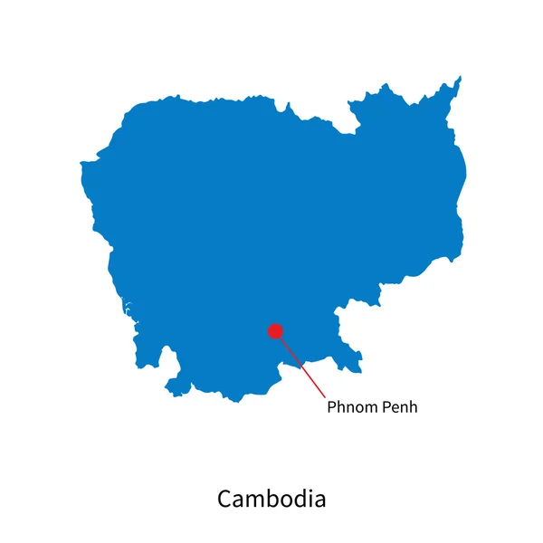 Mapa vectorial detallado de Camboya y capital Phnom Penh — Vector de stock
