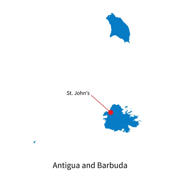 Mapa vectorial detallado de Antigua y Barbuda y ciudad capital St. Johns — Vector de stock