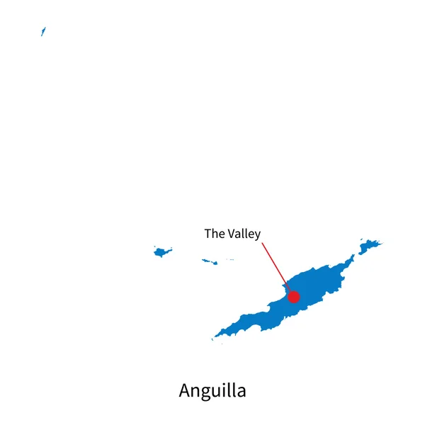 Gedetailleerde vector kaart van anguilla en hoofdstad de vallei — Stockvector