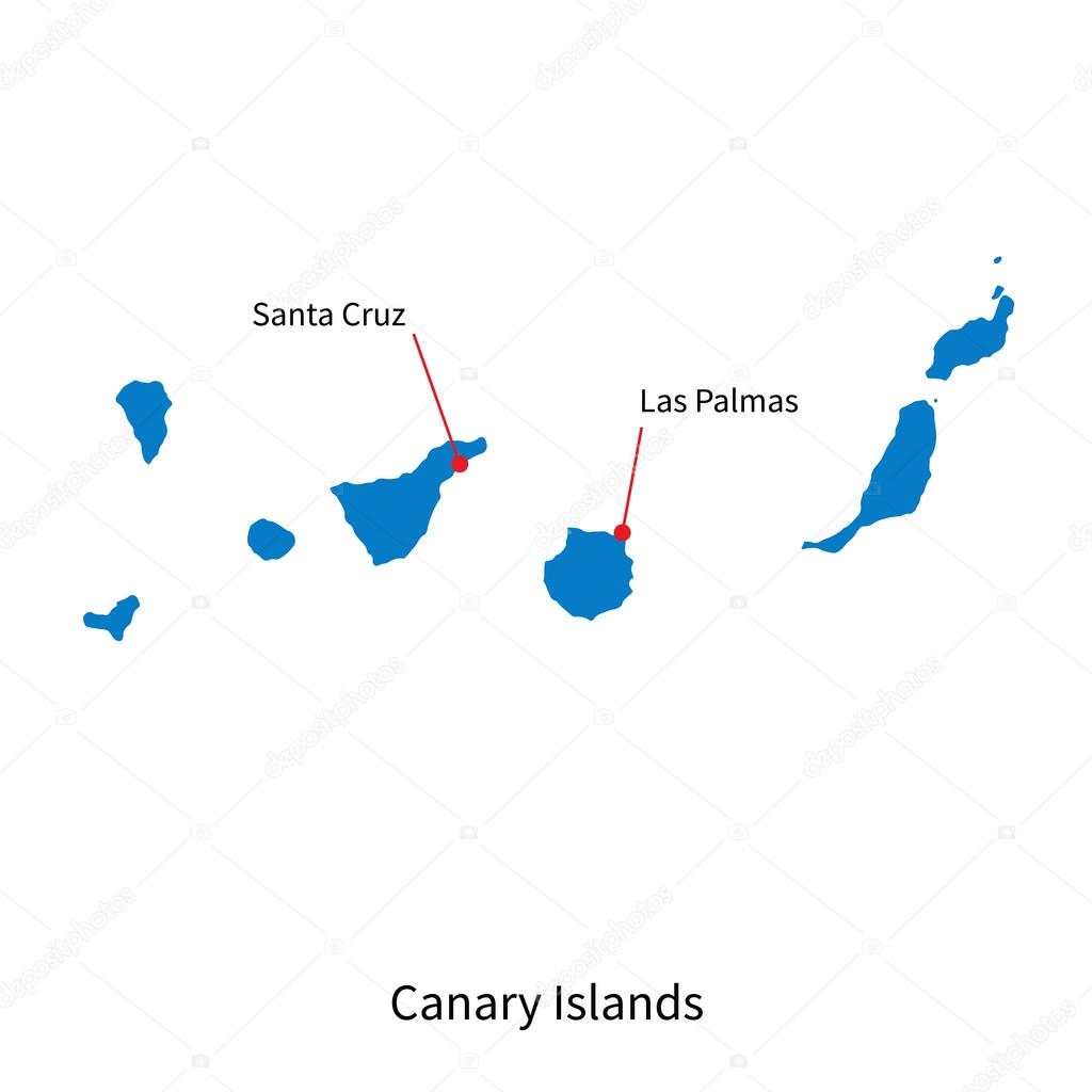 Detailed vector map of Canary Islands and capital city Santa Cruz