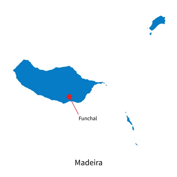 Mappa vettoriale dettagliata di Madeira e della capitale Funchal — Vettoriale Stock