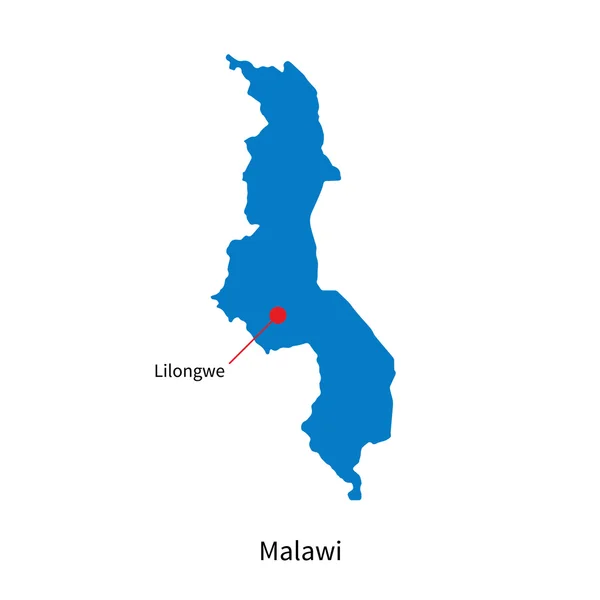Mapa vectorial detallado de Malawi y capital Lilongwe — Vector de stock