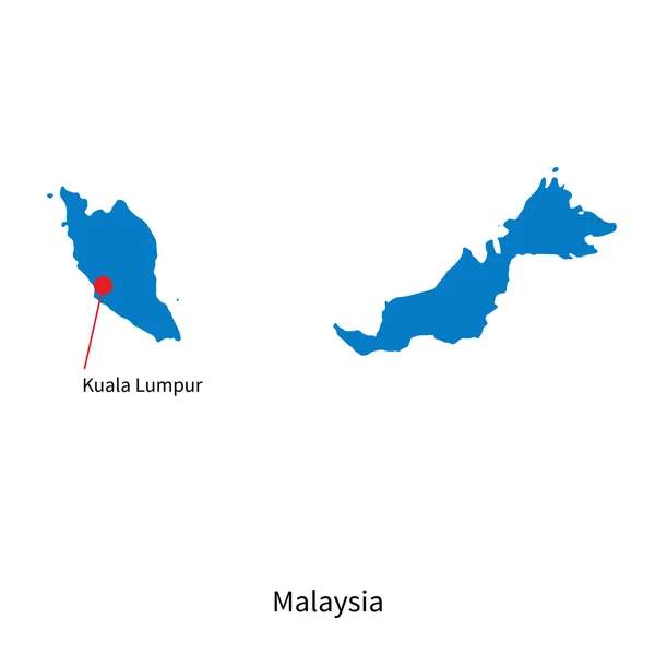 Carte vectorielle détaillée de Malaisie et capitale Kuala Lumpur — Image vectorielle