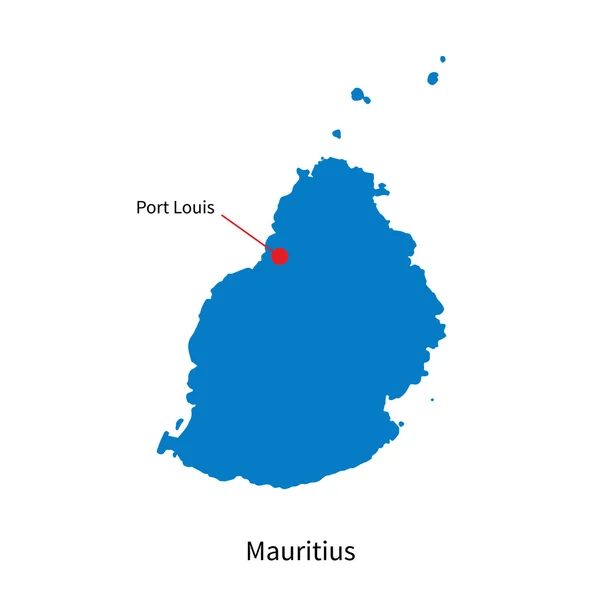 Detailed vector map of Mauritius and capital city Port Louis — Stock Vector