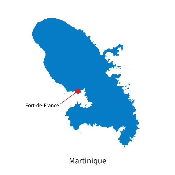 Detailed vector map of Martinique and capital city Fort-de-France — Stock Vector