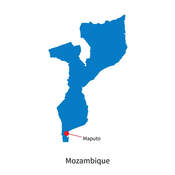 Mapa vectorial detallado de Mozambique y capital Maputo — Vector de stock