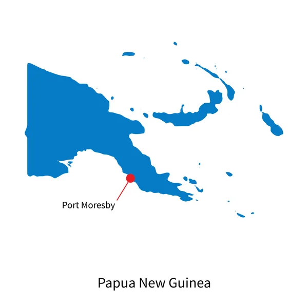 Detailed vector map of Papua New Guinea and capital city Port Moresby — Stock Vector