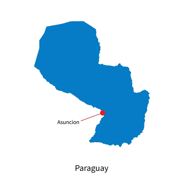 Gedetailleerde vector kaart van paraguay en hoofdstad stad asuncion — Stockvector