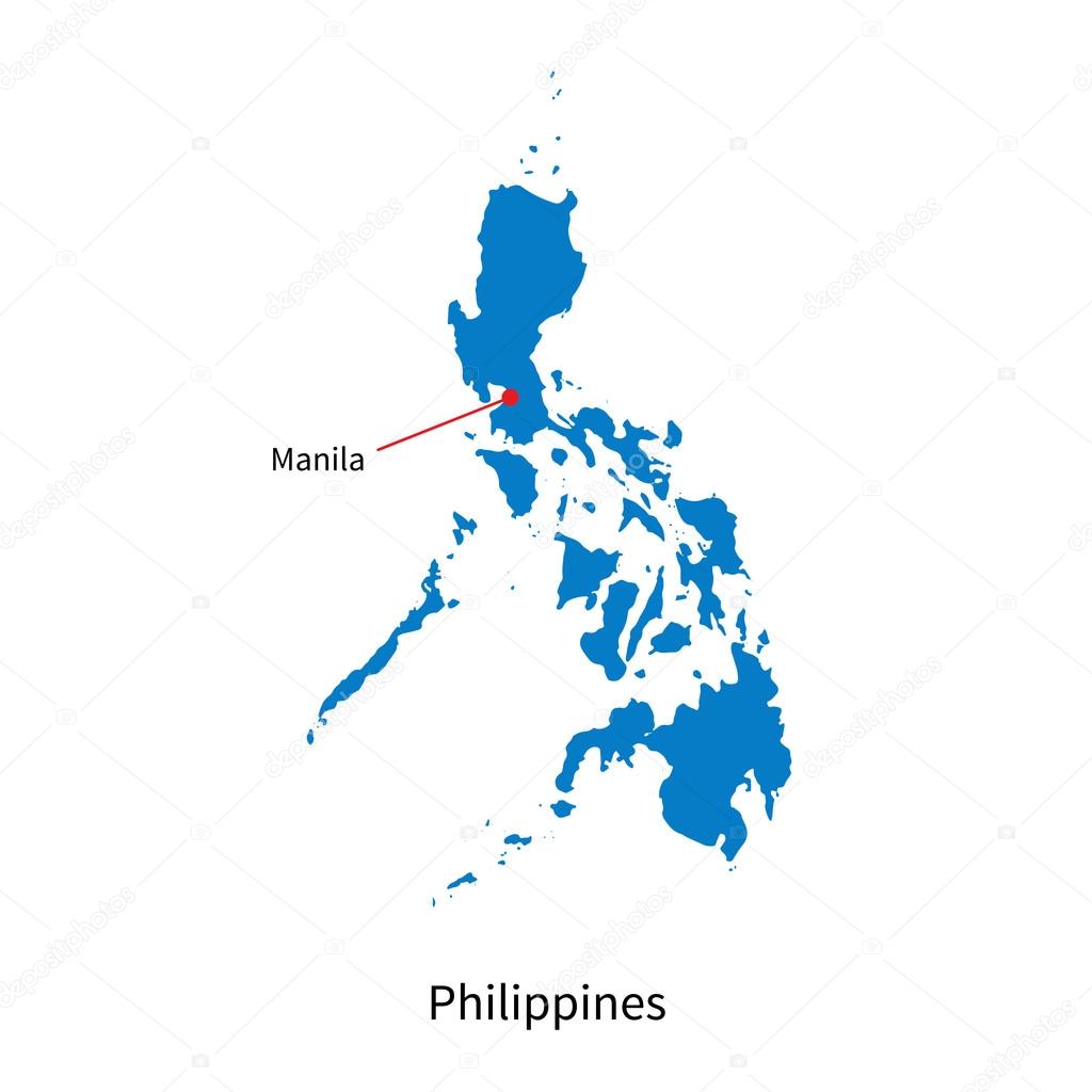 Detailed vector map of Philippines and capital city Manila
