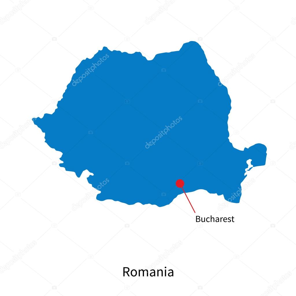 Detailed vector map of Romania and capital city Bucharest