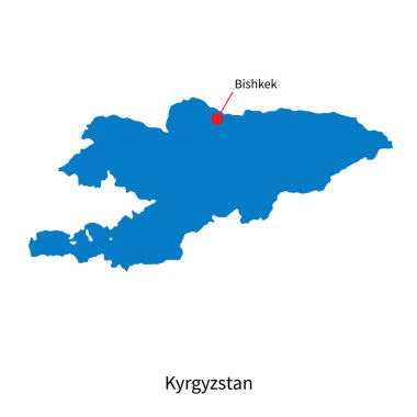 Detaylı vektör Kırgızistan ve başkent Bişkek Haritası
