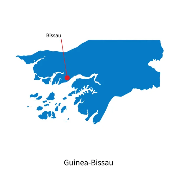 Detaillierte Vektorkarte von Guinea-Bissau und der Hauptstadt Bissau — Stockvektor